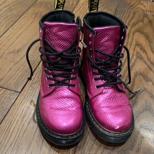 Hot pink fake snake skin kids doc martens
